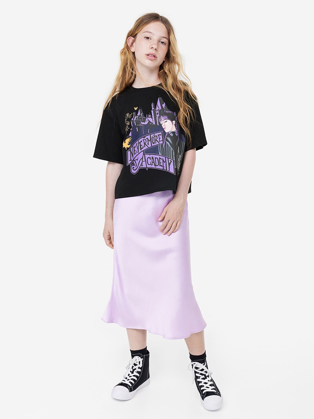 

H&M Girls Oversized Printed Pure Cotton T-shirt, Black