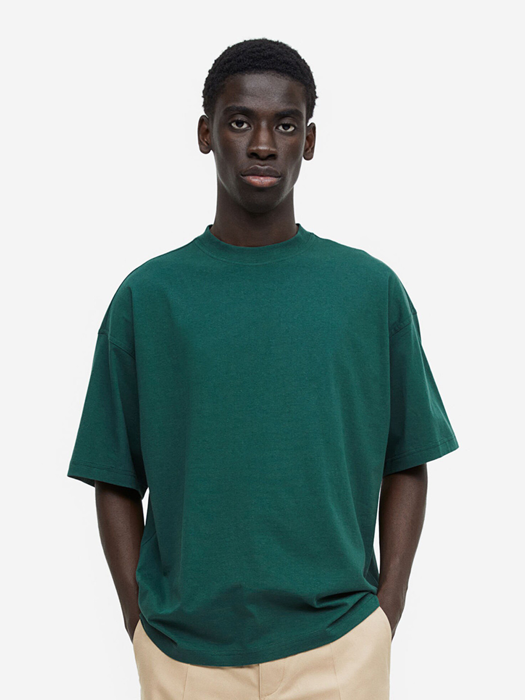 

H&M Oversized Fit Pure Cotton T-Shirt, Green