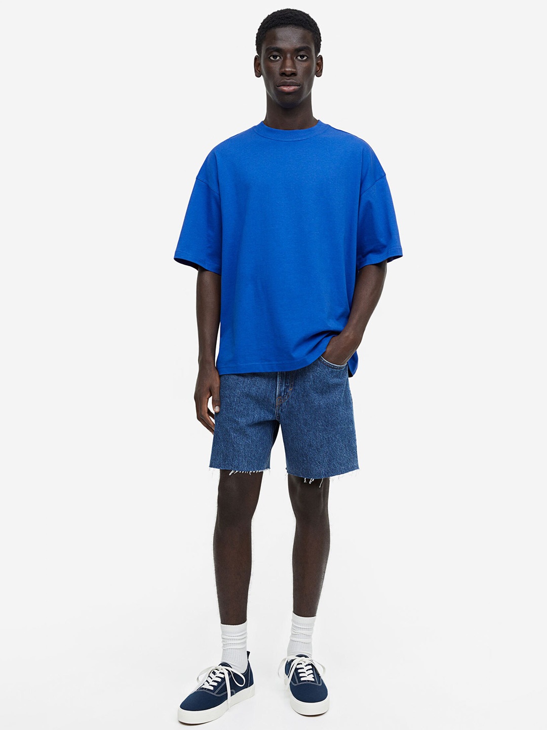 H&M Oversized Fit Pure Cotton T-shirt, Blue