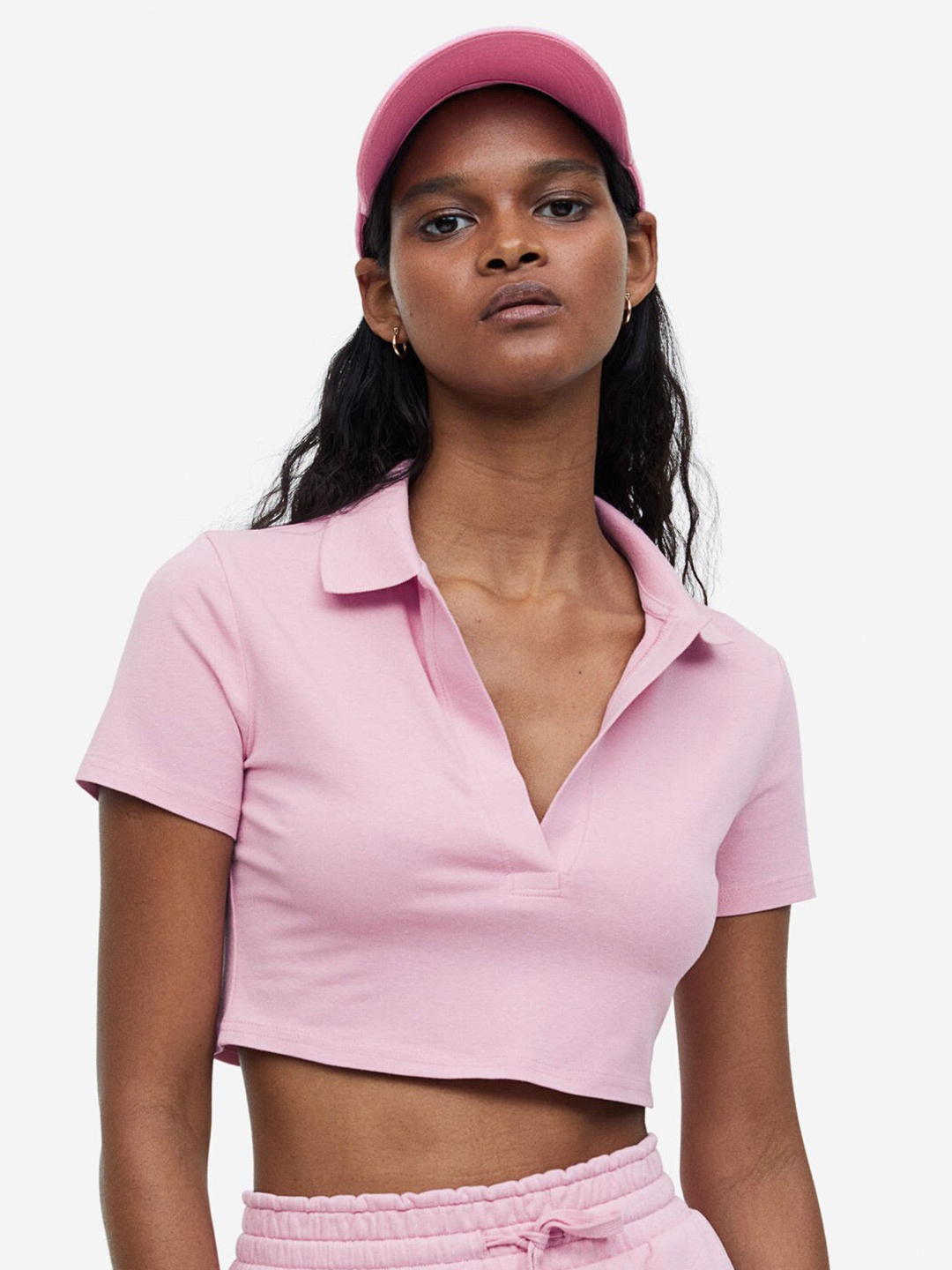 

H&M Collared Cropped Top, Pink