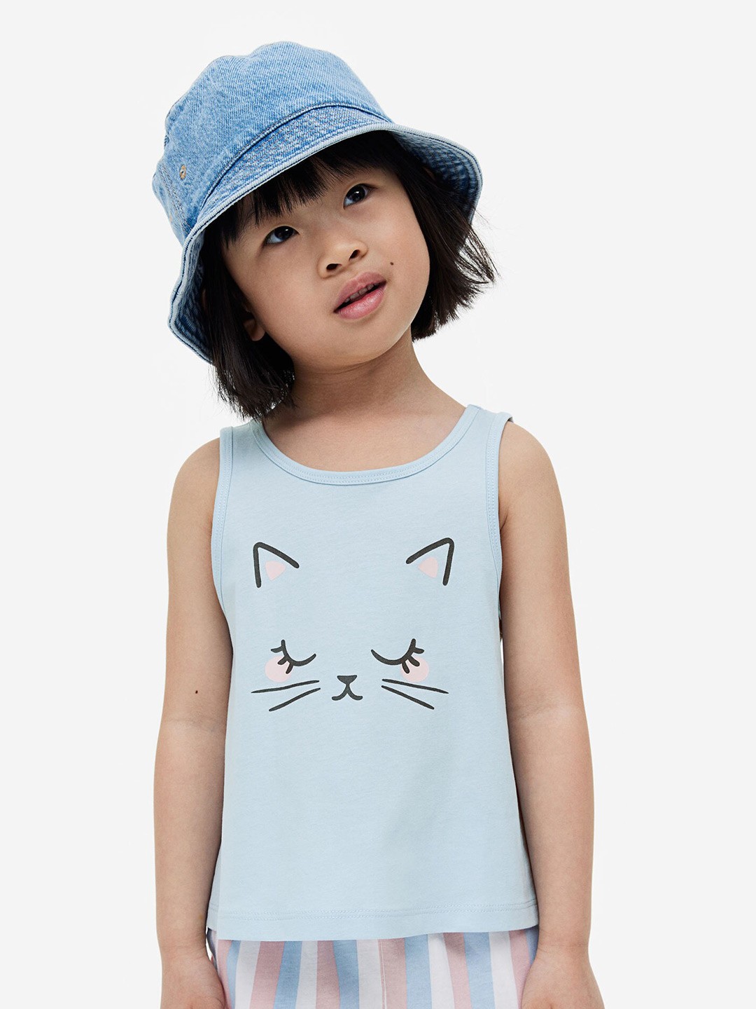 

H&M Girls Printed Pure Cotton Vest Top, Blue