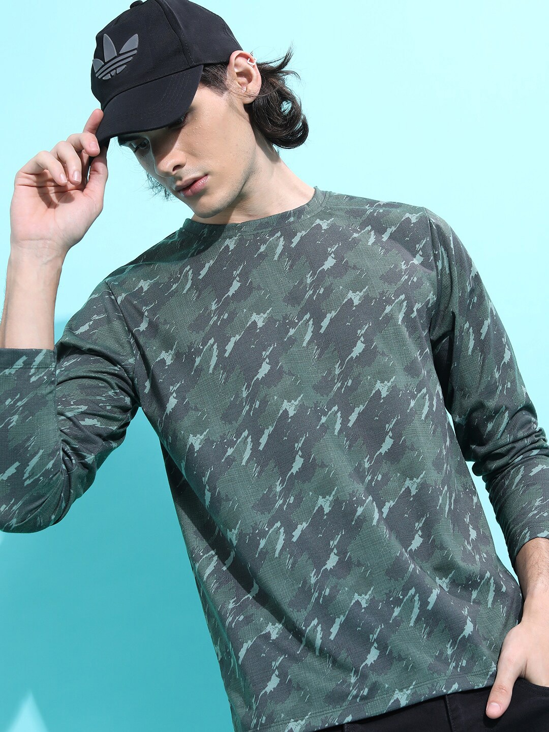 

KETCH Abstract Printed Round Neck Long Sleeve T-shirt, Olive