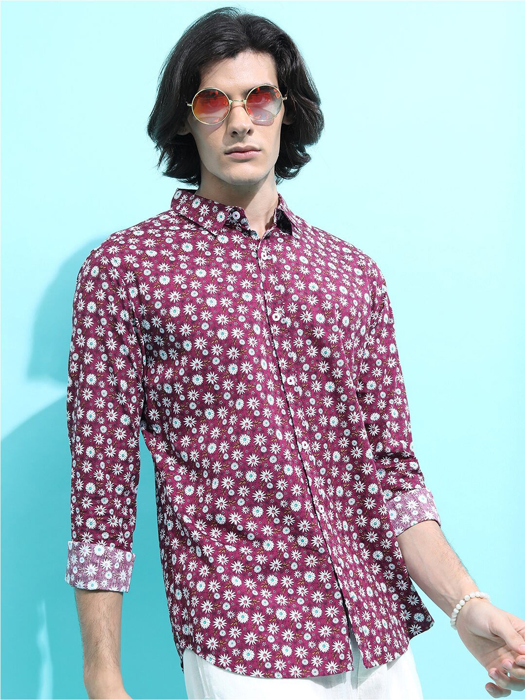 

KETCH Slim Fit Floral Printed Cotton Casual Shirt, Burgundy