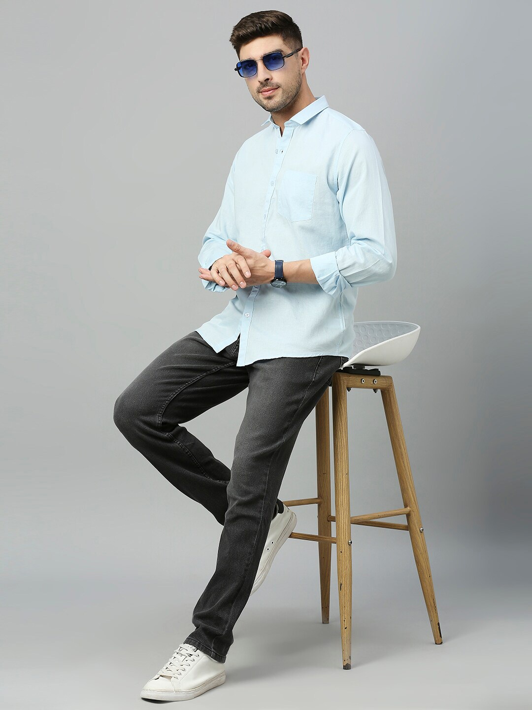

Mast & Harbour Classic Slim Fit Linen Cotton Casual Shirt, Blue