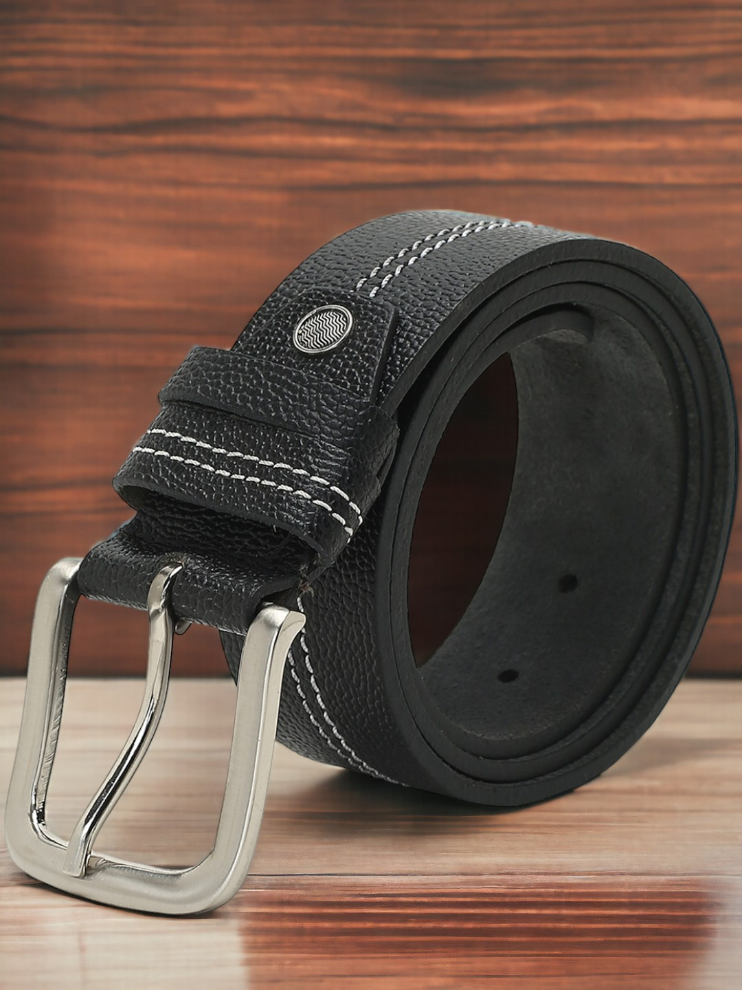 

CRUSSET Men Textured Leather Belt, Black