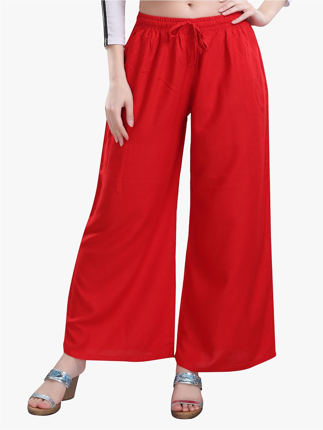 

TRASA Women Flared Palazzos, Red
