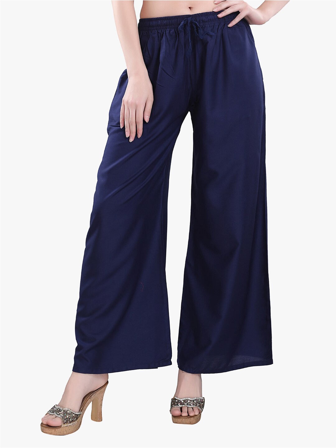 

TRASA Women Flared Knitted Palazzos, Blue