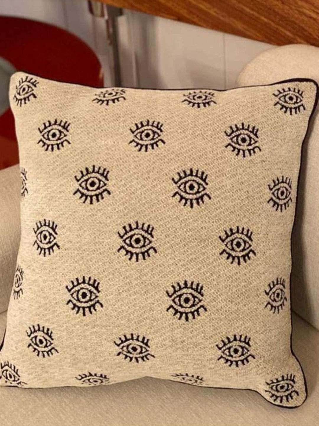 

Peng Essentials White & Black 2 Pieces Self Design Cotton Square Cushion Covers