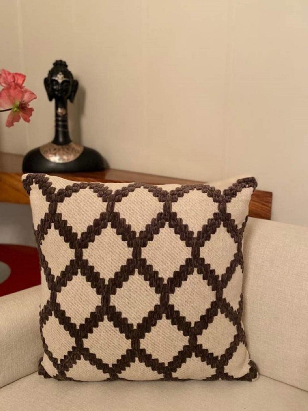 

Peng Essentials Grey & Brown 2 Pieces Geometric Square Cushion Covers