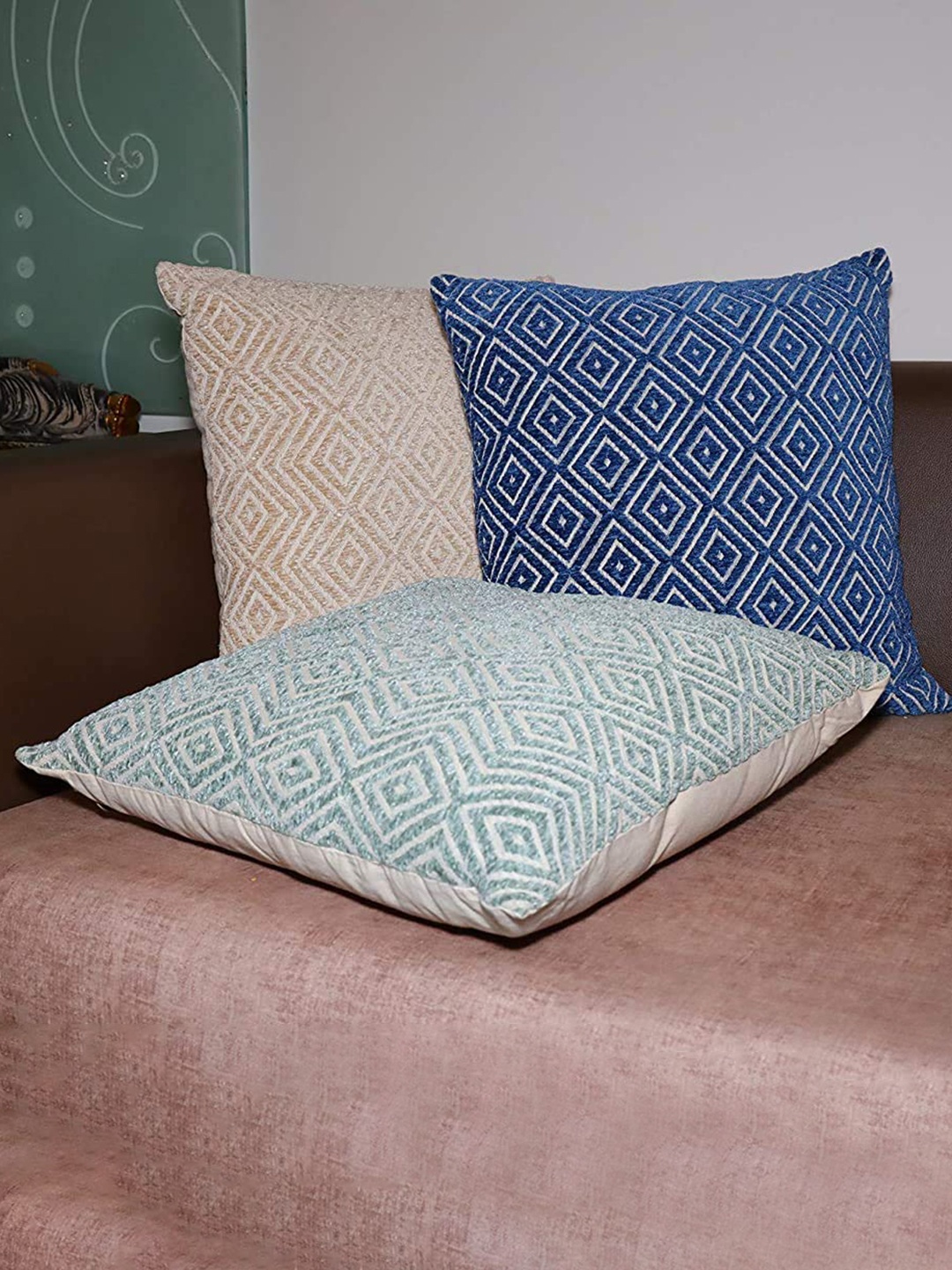 

Peng Essentials Blue & White 2 Pieces Geometric Square Cushion Covers