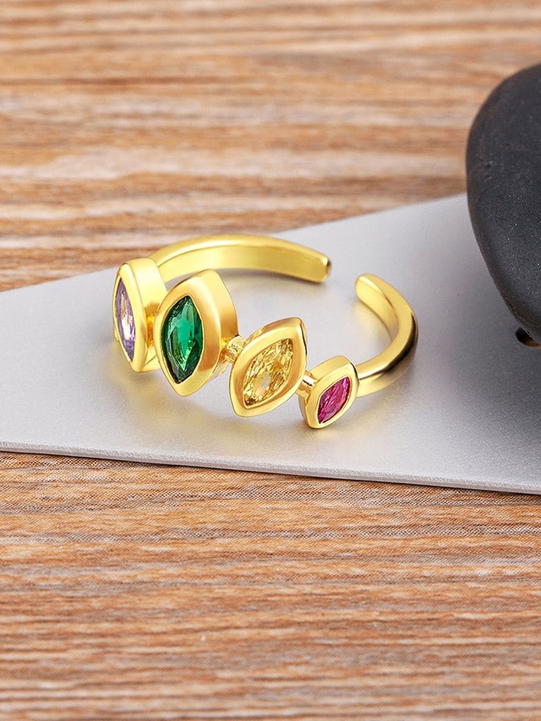 

ZIVOM 18KT Gold-Plated CZ-Studded Ring