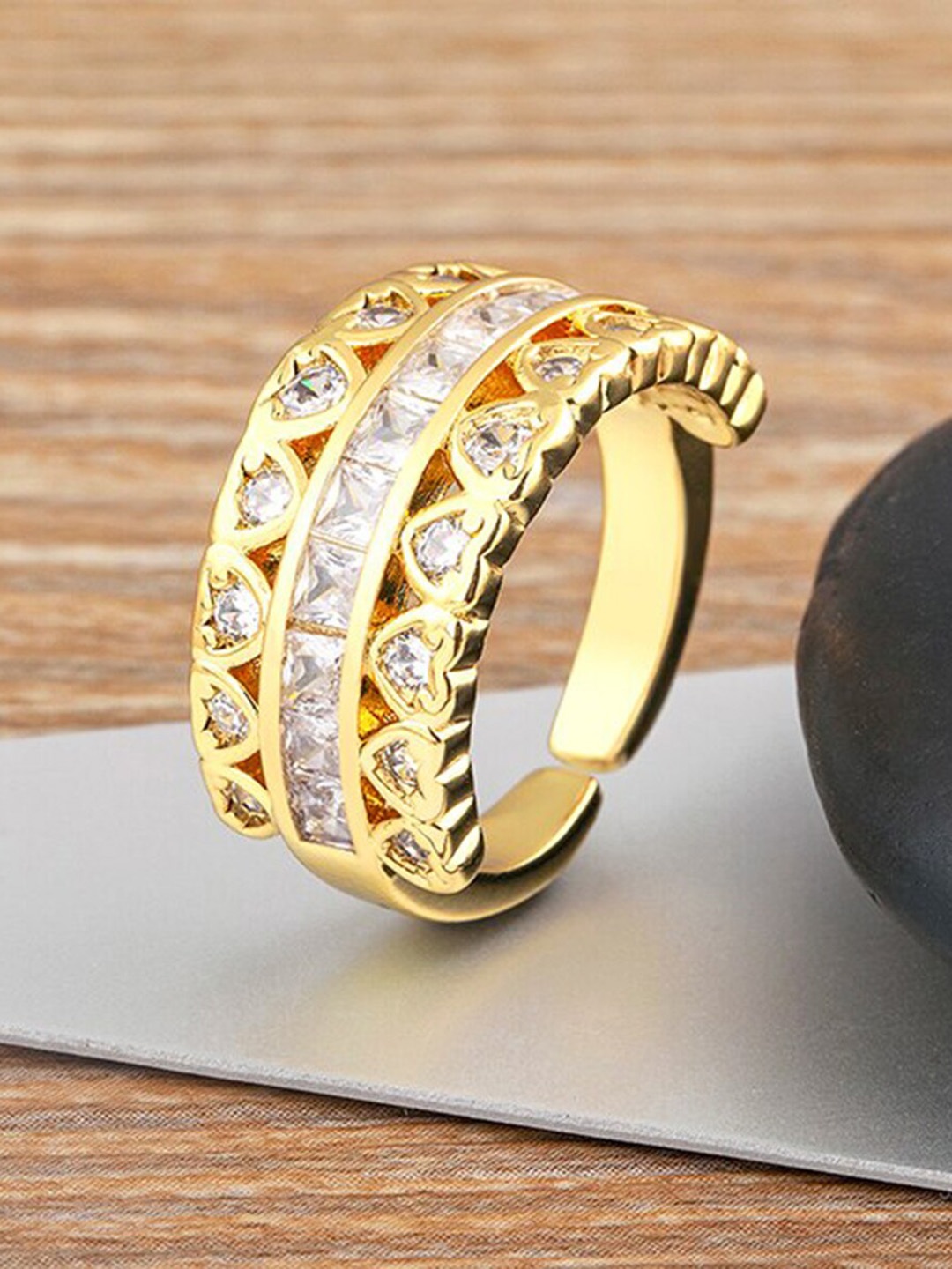 

ZIVOM 18KT Gold-Plated CZ-Studded Ring