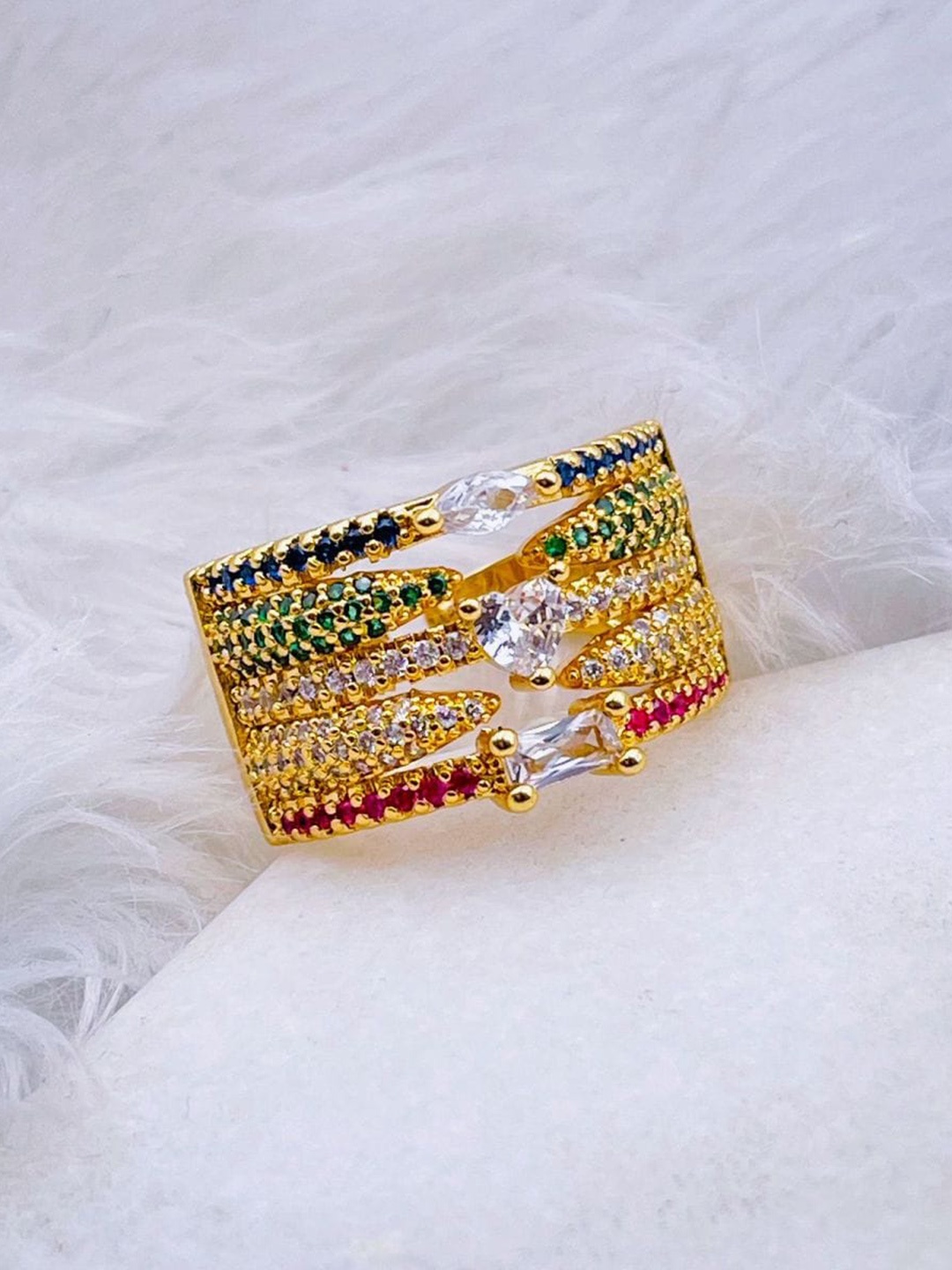 

ZIVOM 18K Gold-Plated CZ Studded Finger Ring