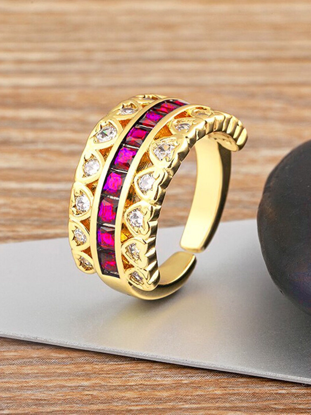 

ZIVOM 18KT Gold-Plated CZ-Studded Heart Ring
