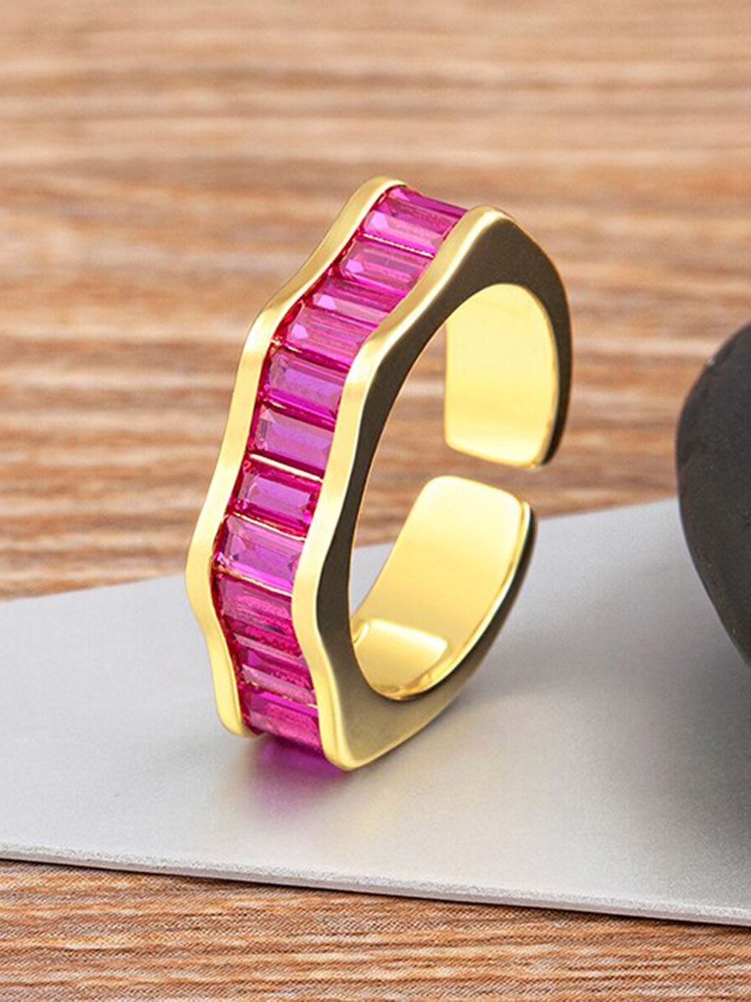 

ZIVOM 18K Gold-Plated CZ Studded Adjustable Ring