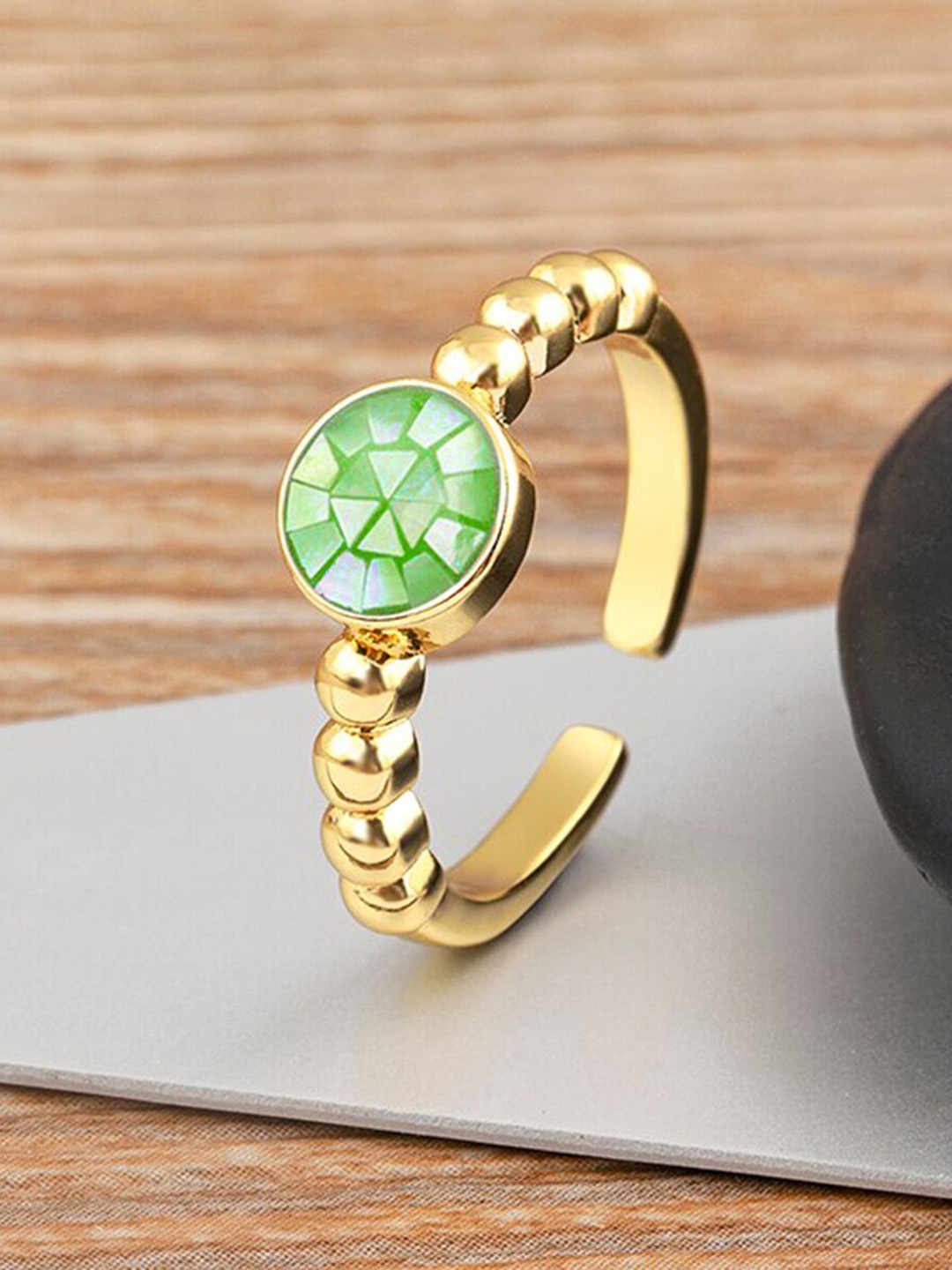 

ZIVOM 18KT Gold-Plated Mother Of Pearl CZ-Studded Ring