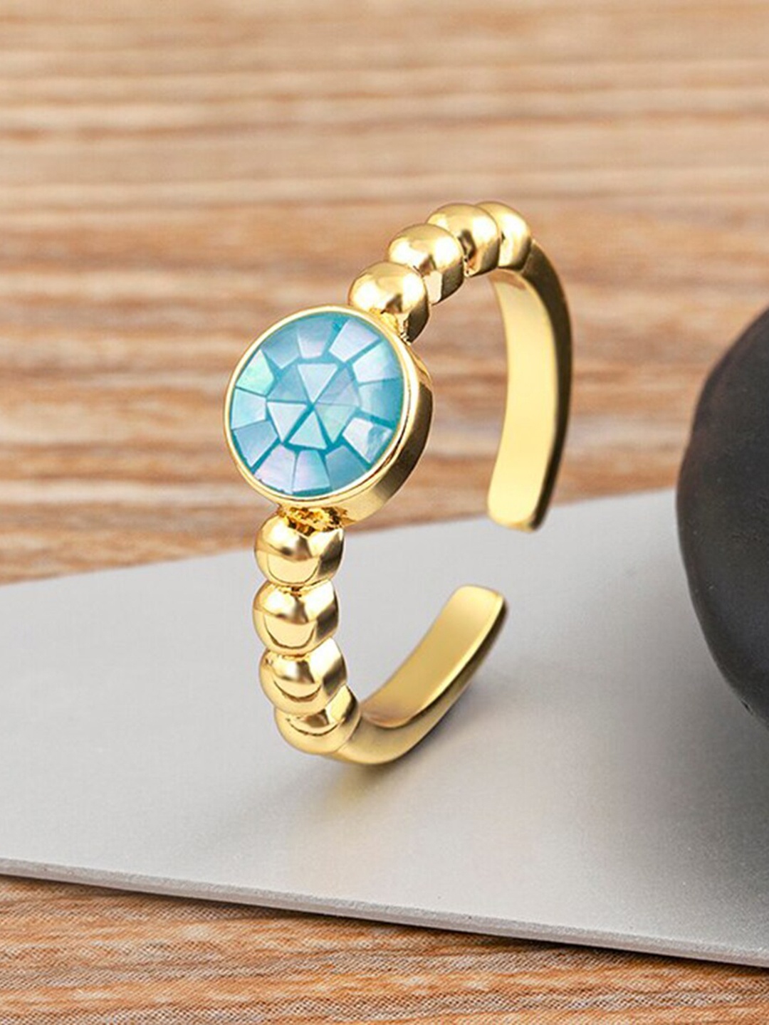 

ZIVOM 18KT Gold-Plated Mother Of Pearl CZ-Studded Ring