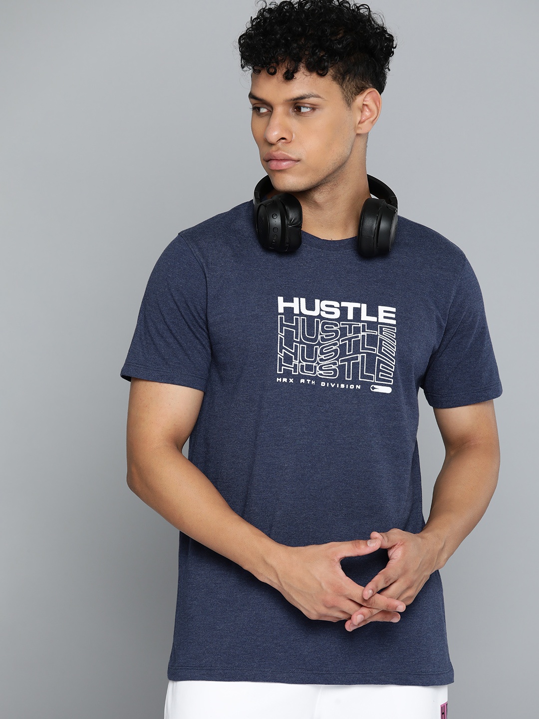 

HRX by Hrithik Roshan Lifestyle Typography Printed Biowash T-shirt, Navy blue