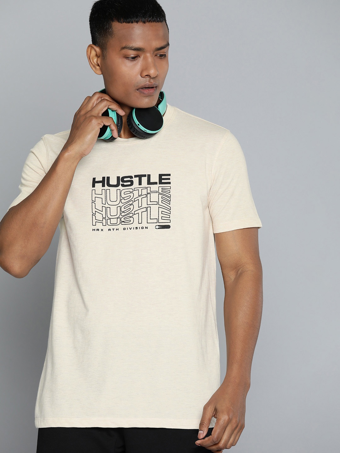 

HRX by Hrithik Roshan Lifestyle Typography Printed Biowash T-shirt, Beige