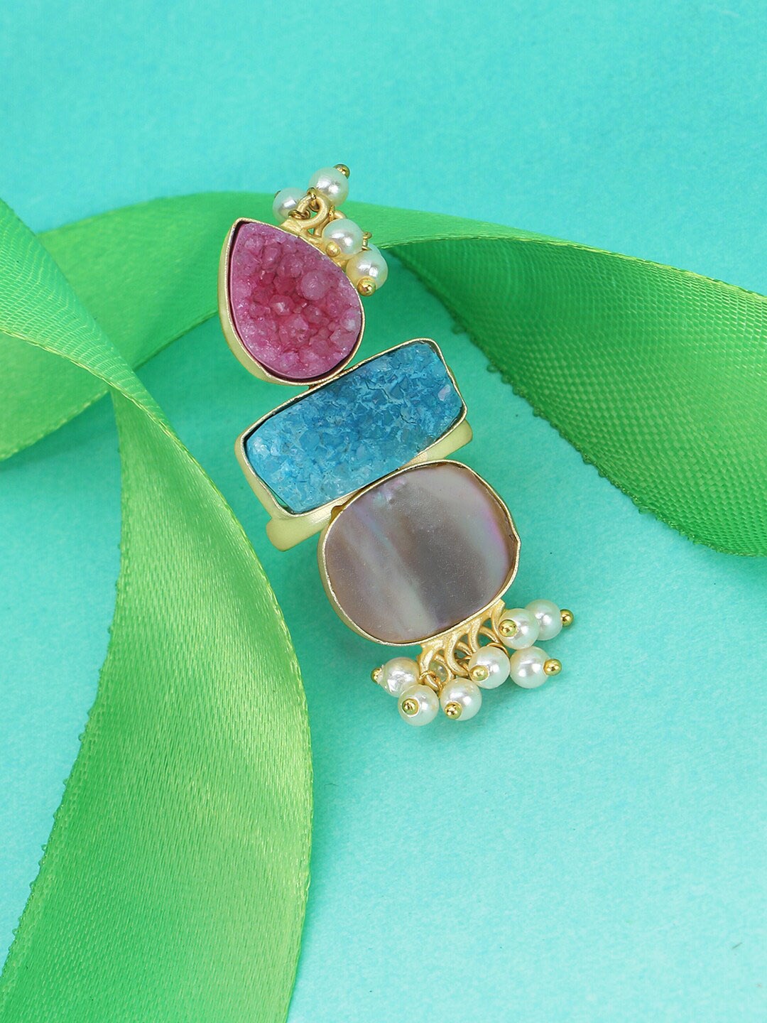 

Adwitiya Collection Gold-Plated & Stone-Studded Adjustable Finger Ring