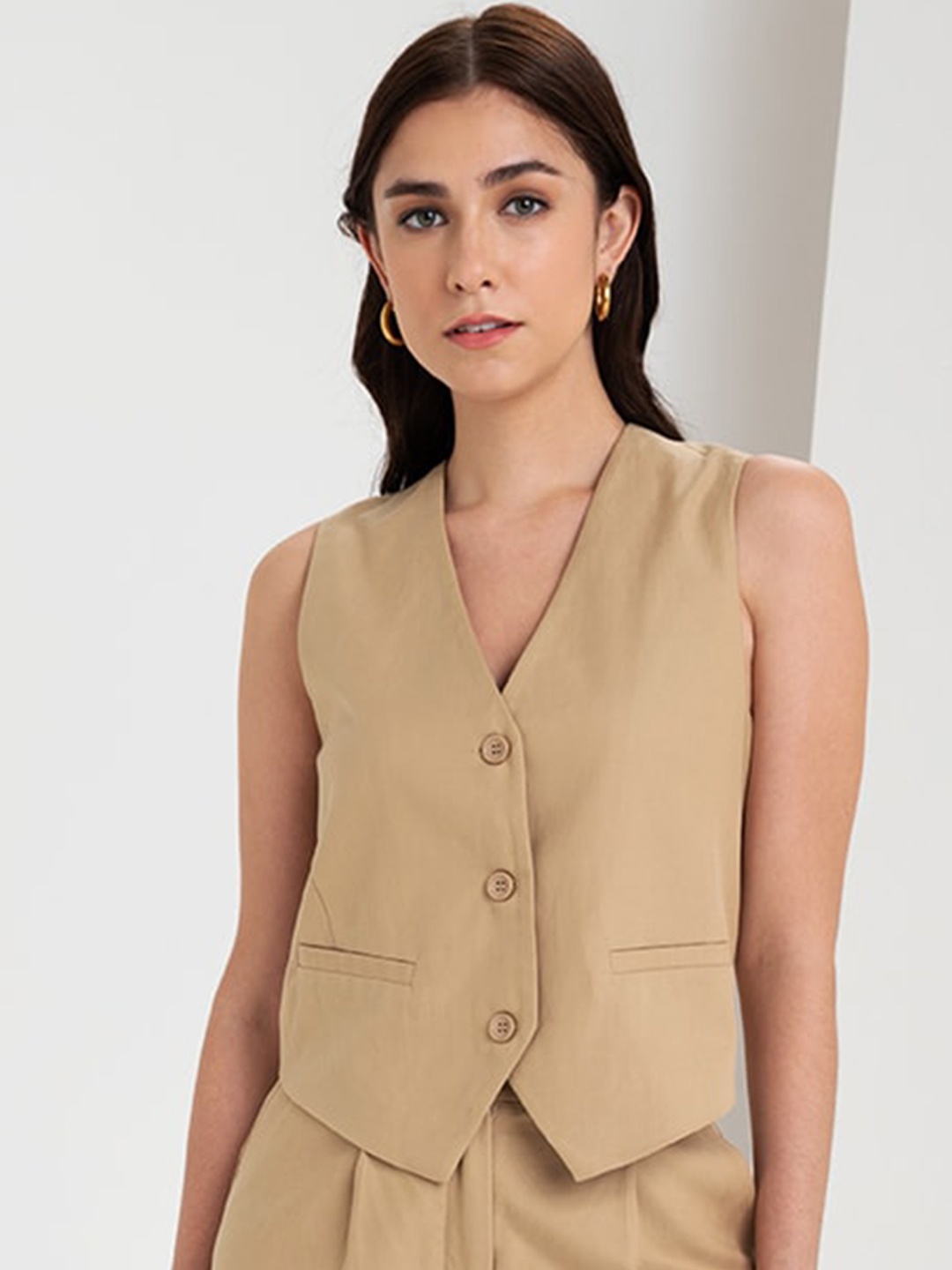 

Zalora Studios Collarless Tailored Waistcoat, Beige
