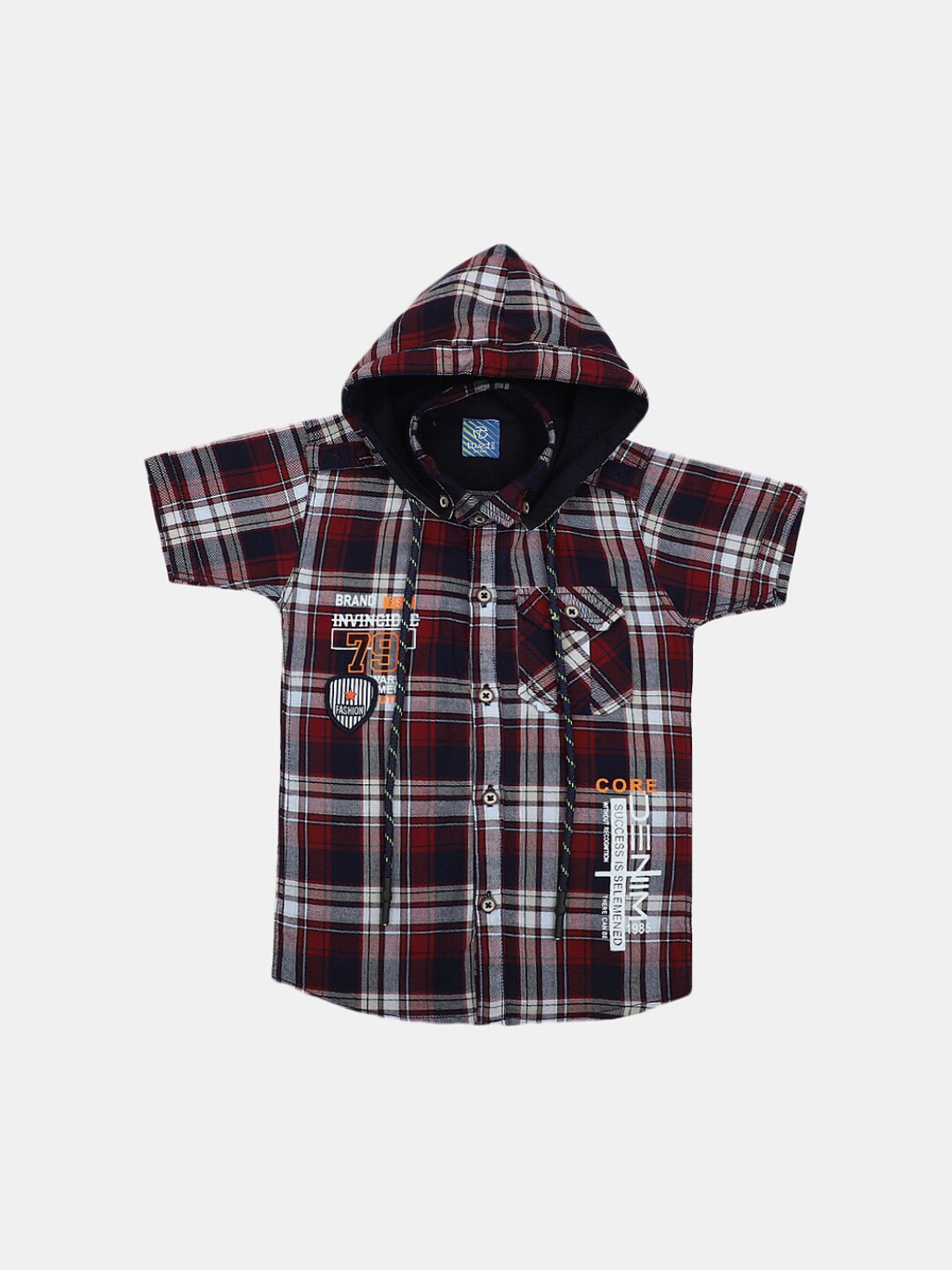 

V-Mart Boys Tartan Checked Hooded Cotton Casual Shirt, Maroon