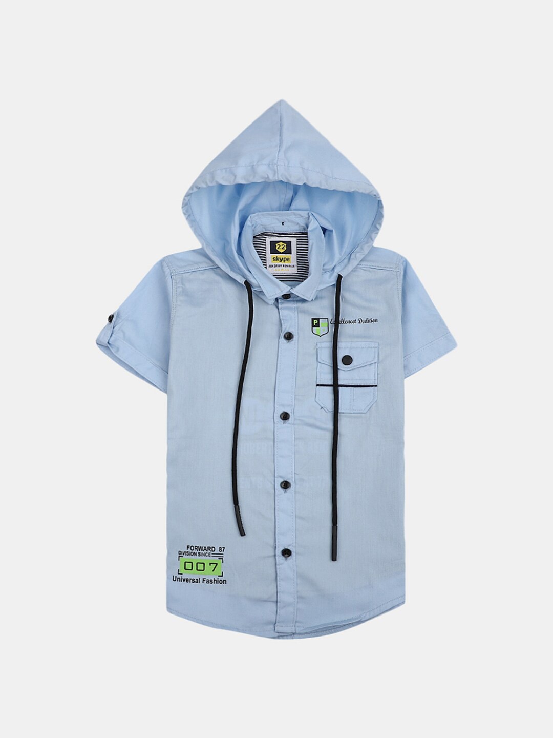 

V-Mart Boys Spread Collar Hooded Cotton Casual Shirt, Blue