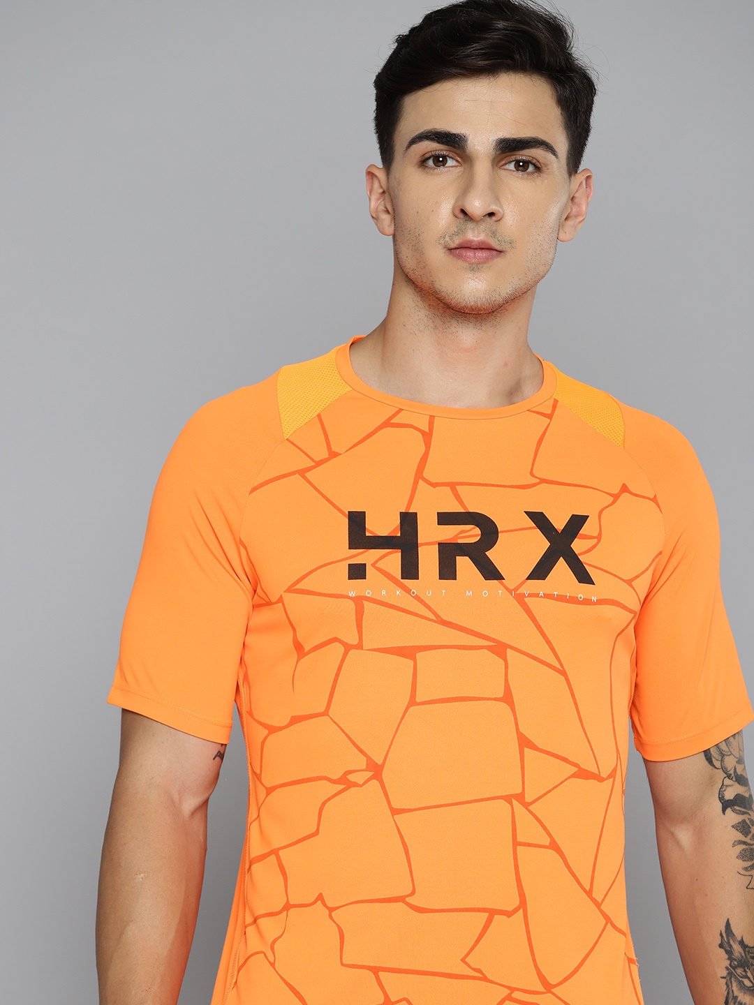 

HRX by Hrithik Roshan Rapid-Dry Printed Training T-shirt, Orange