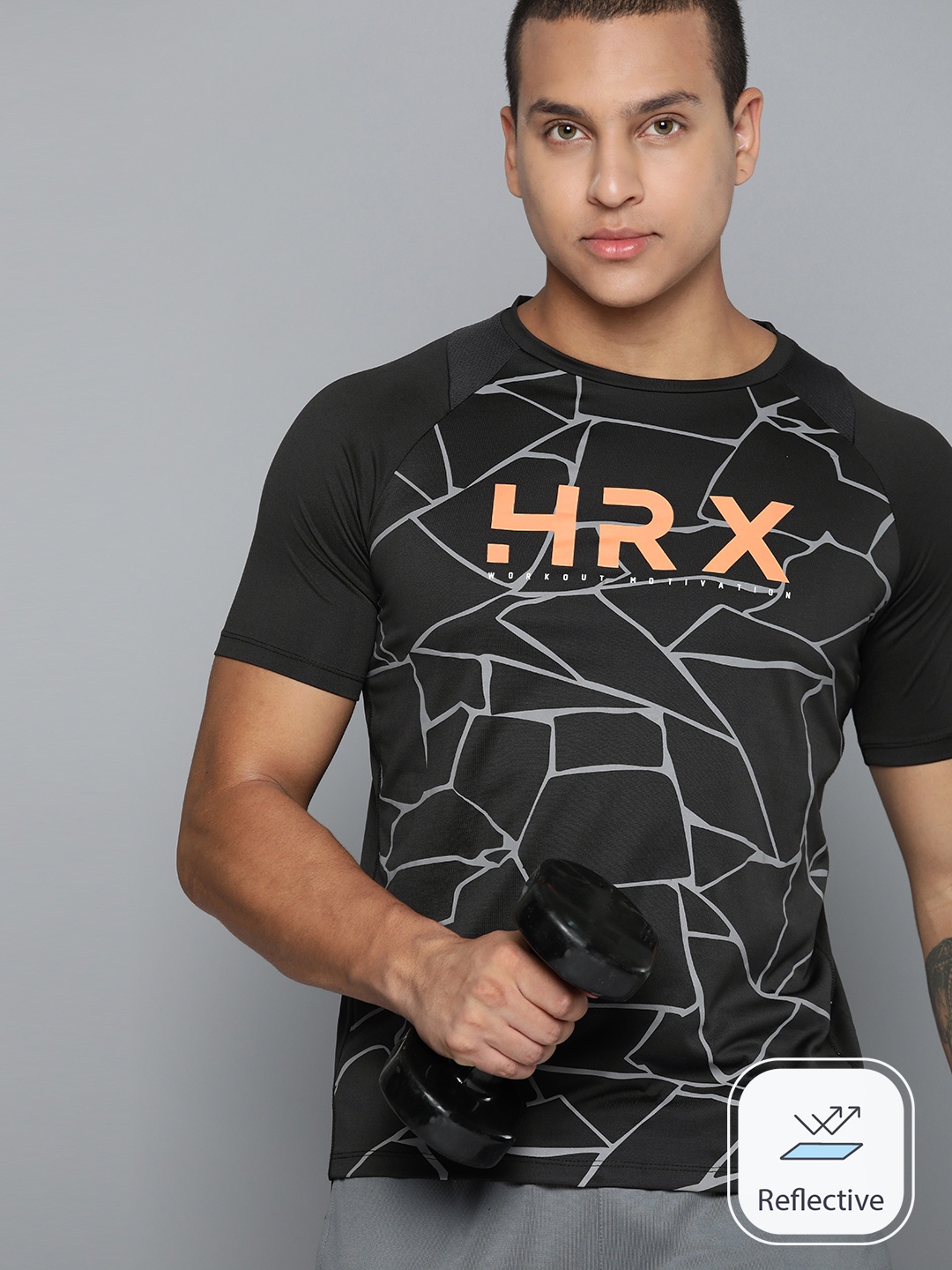 

HRX by Hrithik Roshan Men Rapid-Dry Brand Logo Printed Training T-shirt, Black