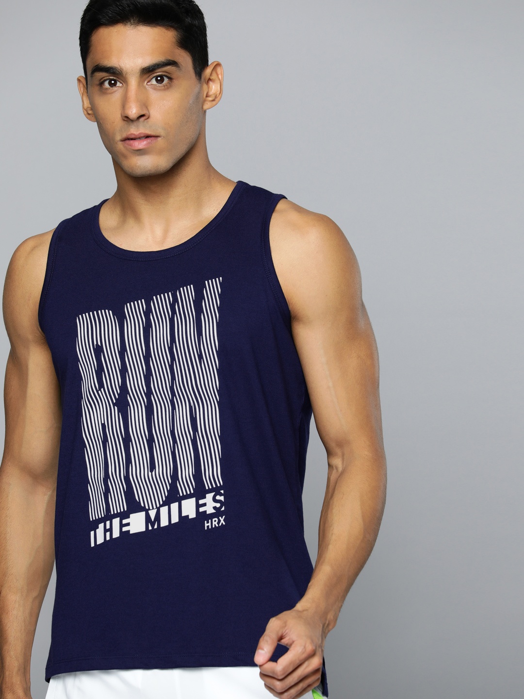 

HRX by Hrithik Roshan Men Typography Printed Rapid-Dry Running T-shirt, Navy blue