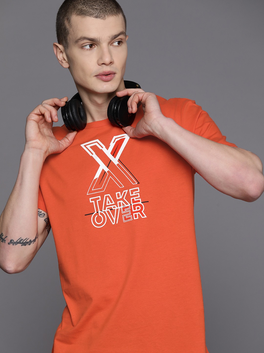 

HRX by Hrithik Roshan Typography Printed Pure Cotton Lifestyle T-shirt, Orange