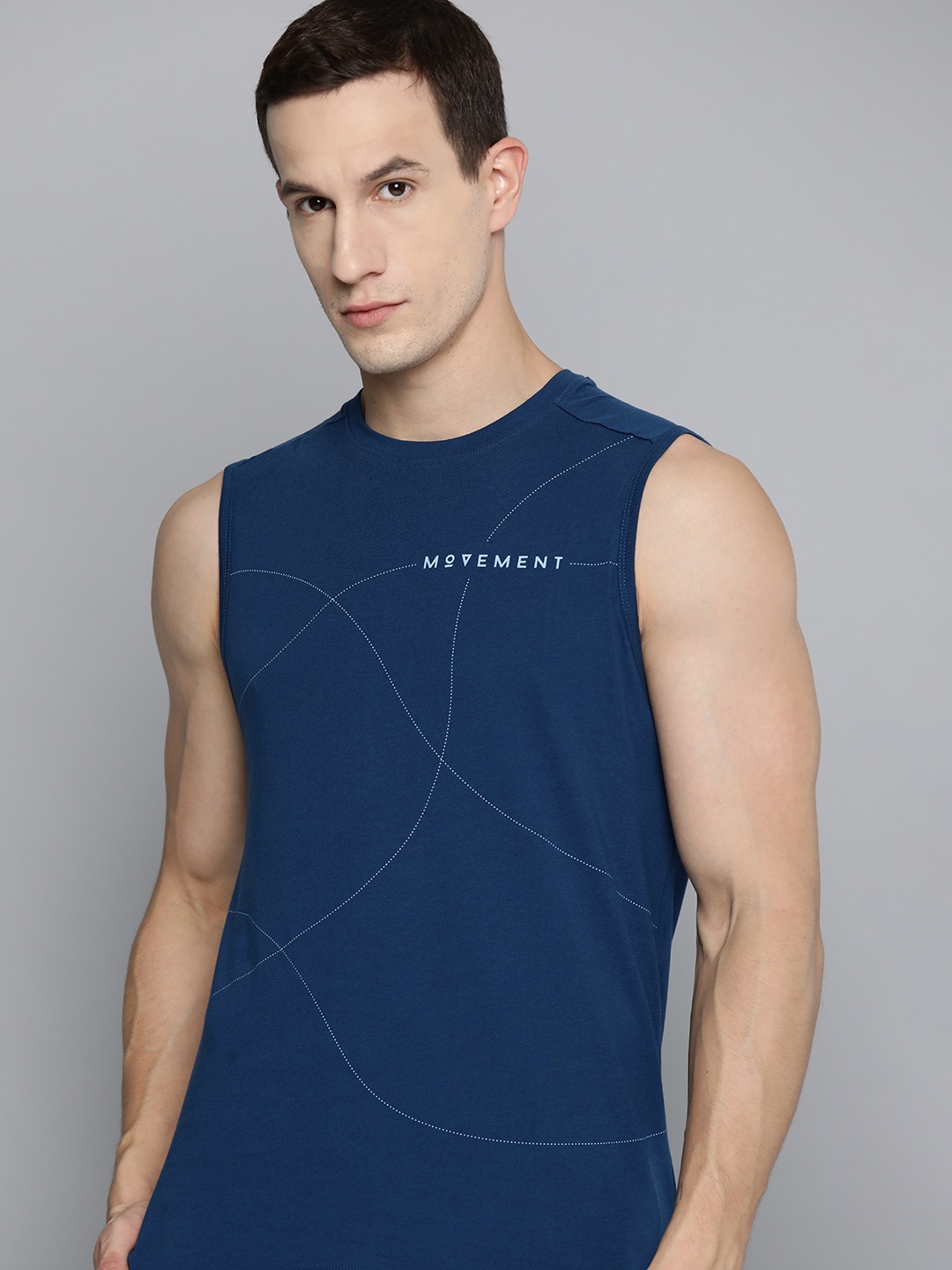 

HRX by Hrithik Roshan Men Printed Pure Cotton Yoga T-shirt, Navy blue