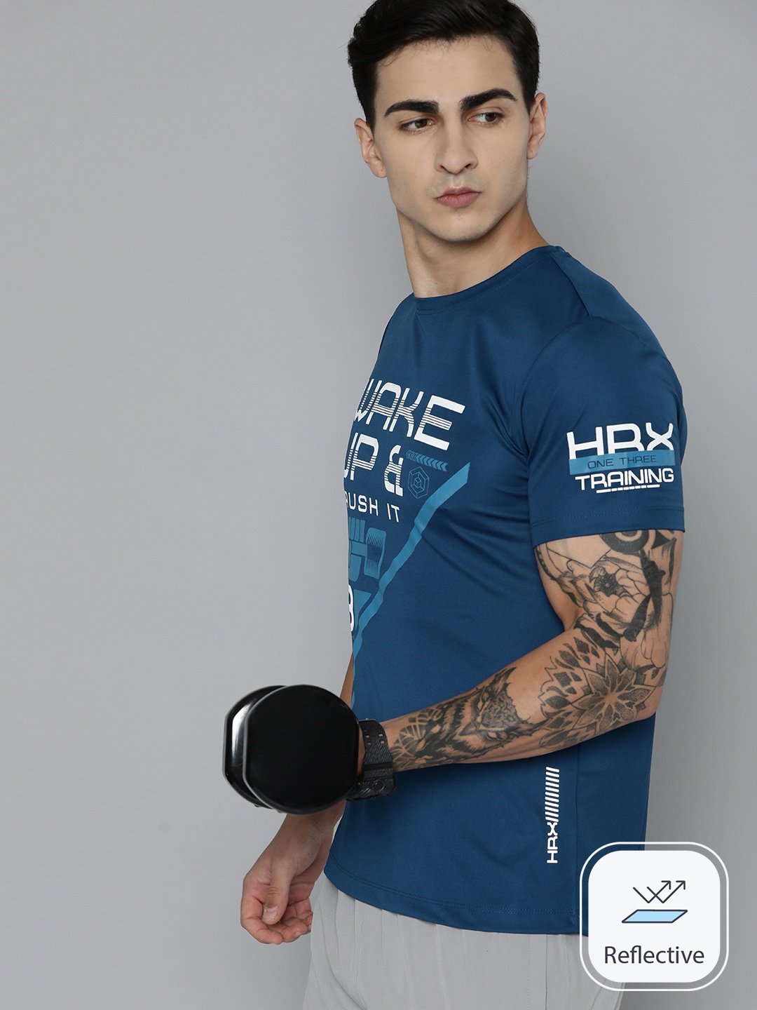 

HRX by Hrithik Roshan Typography Printed Rapid-Dry Training T-shirt, Blue
