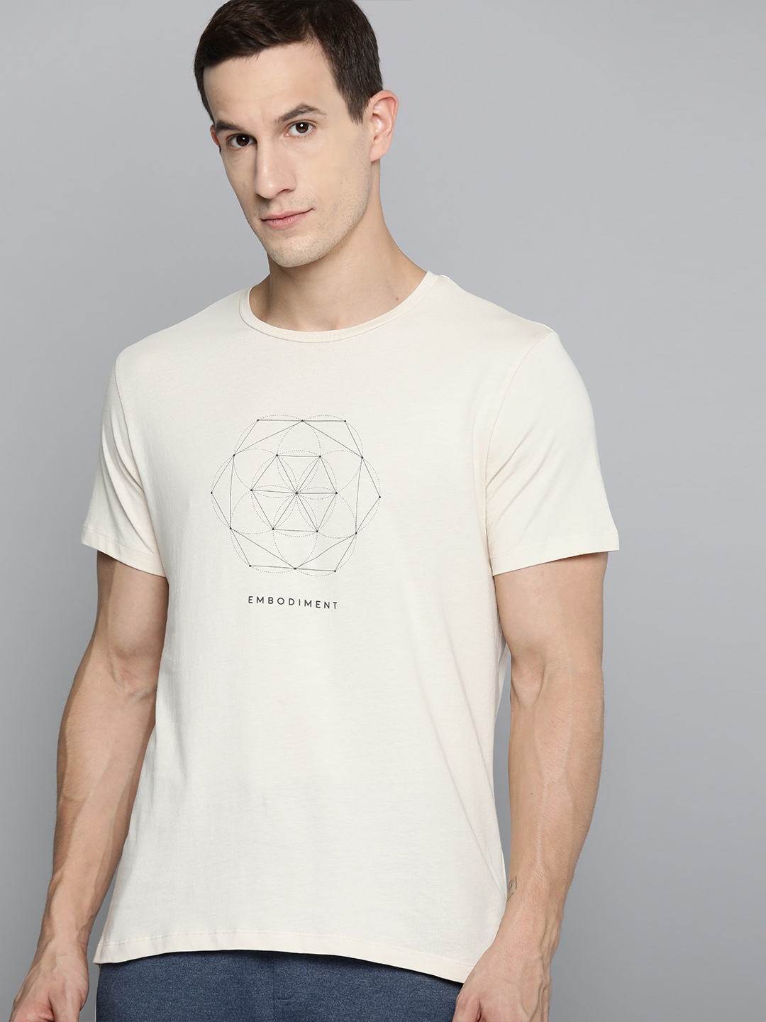 

HRX by Hrithik Roshan Men Printed Pure Cotton Yoga T-shirt, Cream