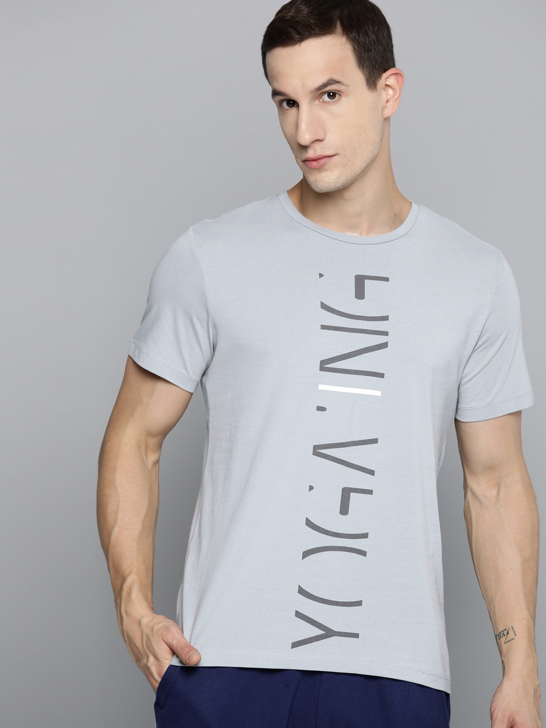 

HRX by Hrithik Roshan Men Typography Printed Pure Cotton Yoga T-shirt, Grey