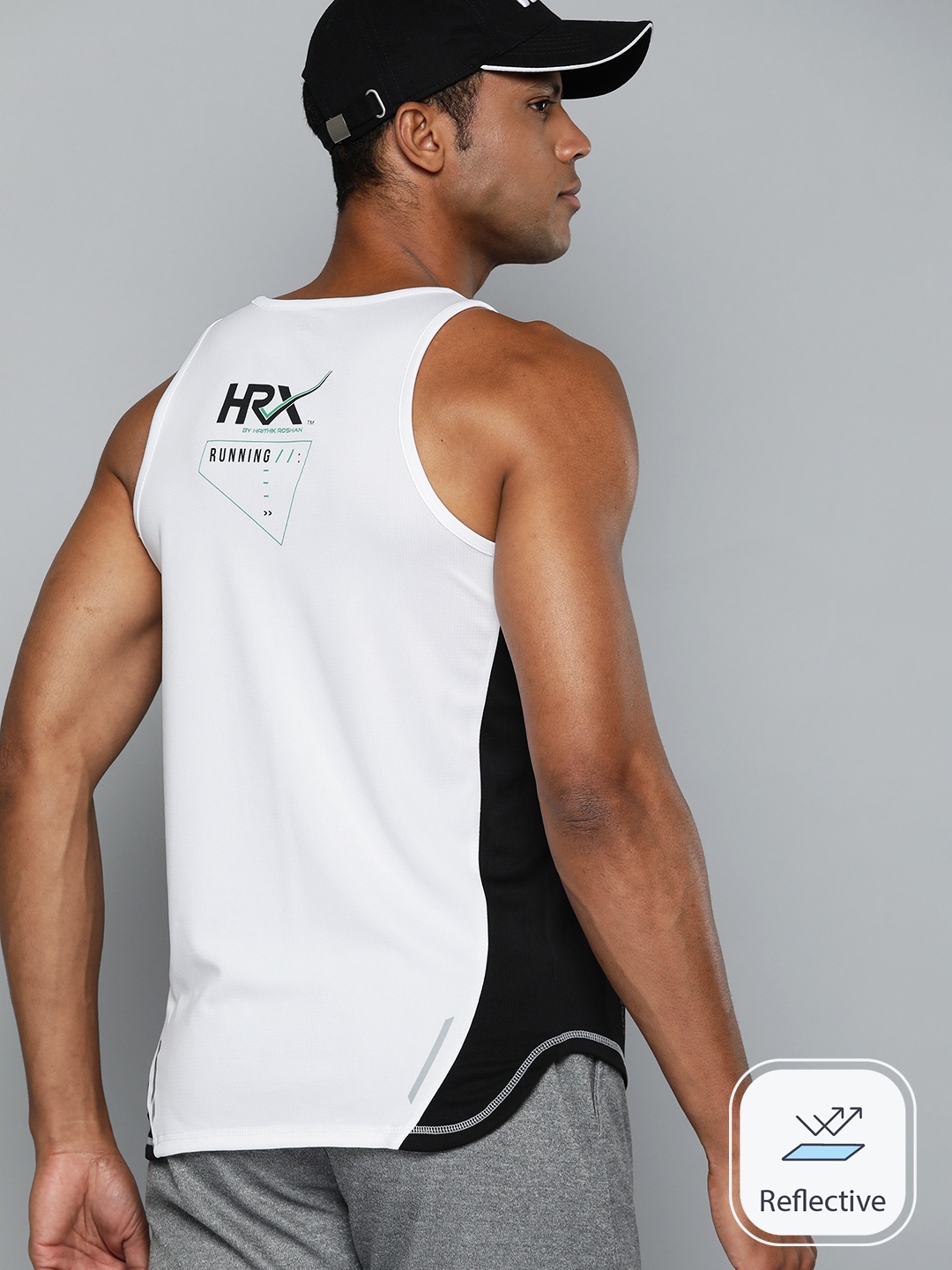 

HRX by Hrithik Roshan Rapid-Dry Colourblocked Sleeveless Running T-shirt, White