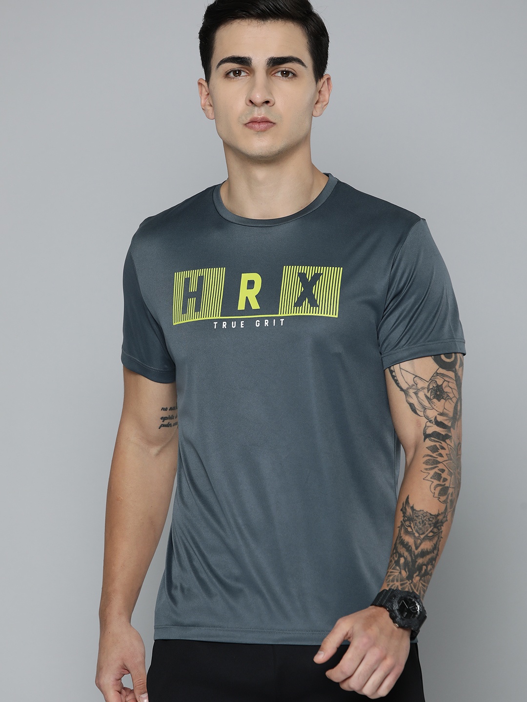 

HRX by Hrithik Roshan Printed Rapid-Dry Training T-shirt, Charcoal