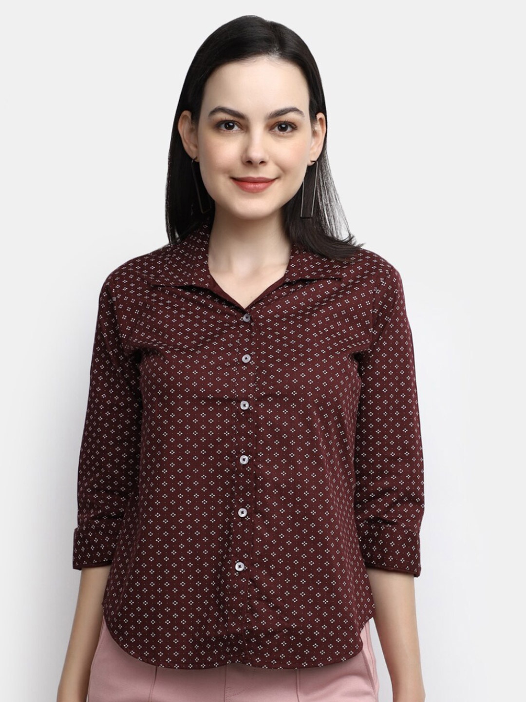 

V-Mart Micro Ditsy Printed Cotton Casual Shirt, Maroon