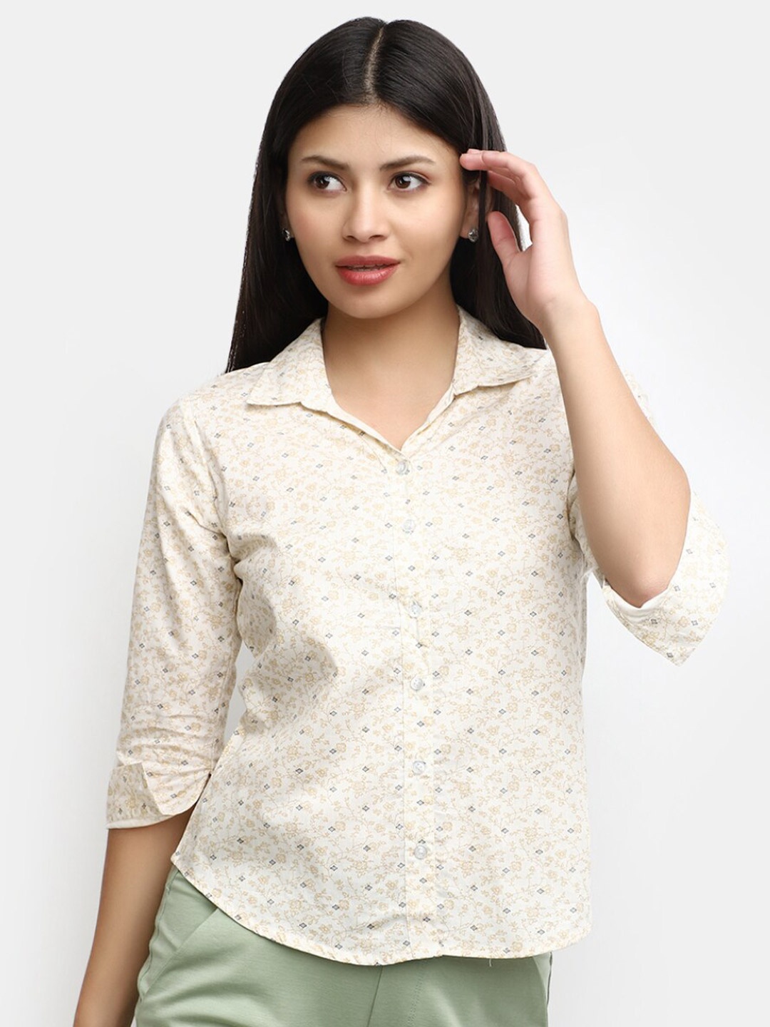 

V-Mart Floral Printed Cotton Casual Shirt, White