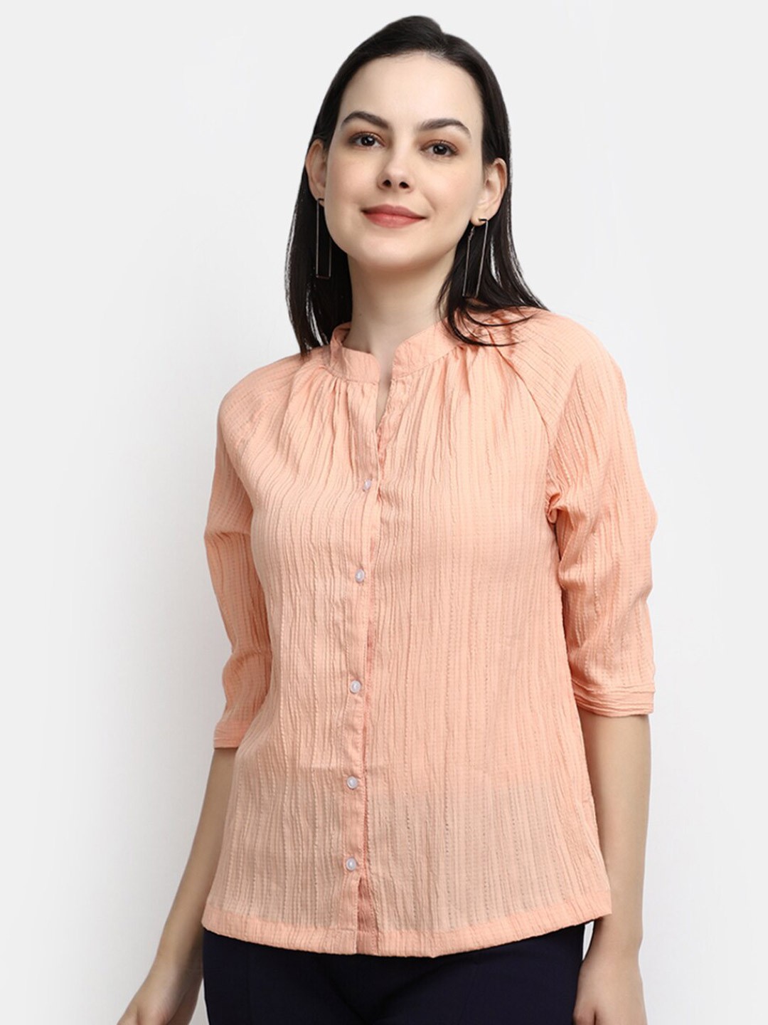 

V-Mart Self Design Mnadarin Collar Casual Shirt, Pink