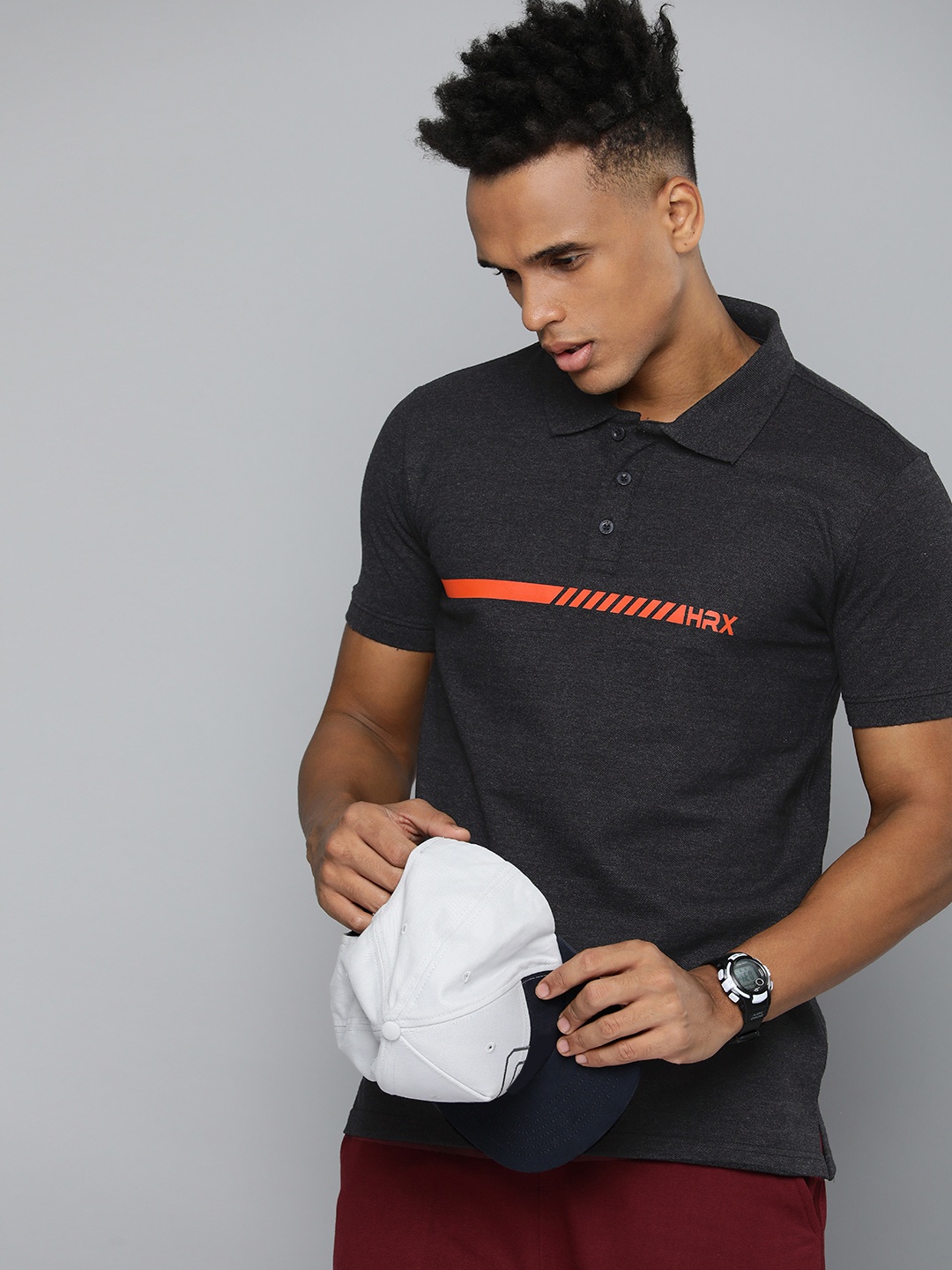 

HRX by Hrithik Roshan Men Self Design Polo Collar Sports T-shirt, Charcoal