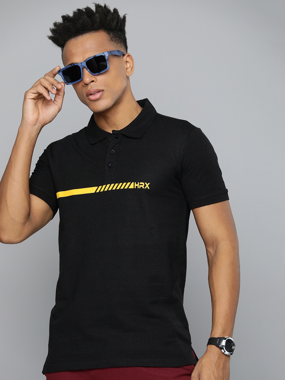 

HRX by Hrithik Roshan Men Self Design Polo Collar Sports T-shirt, Black