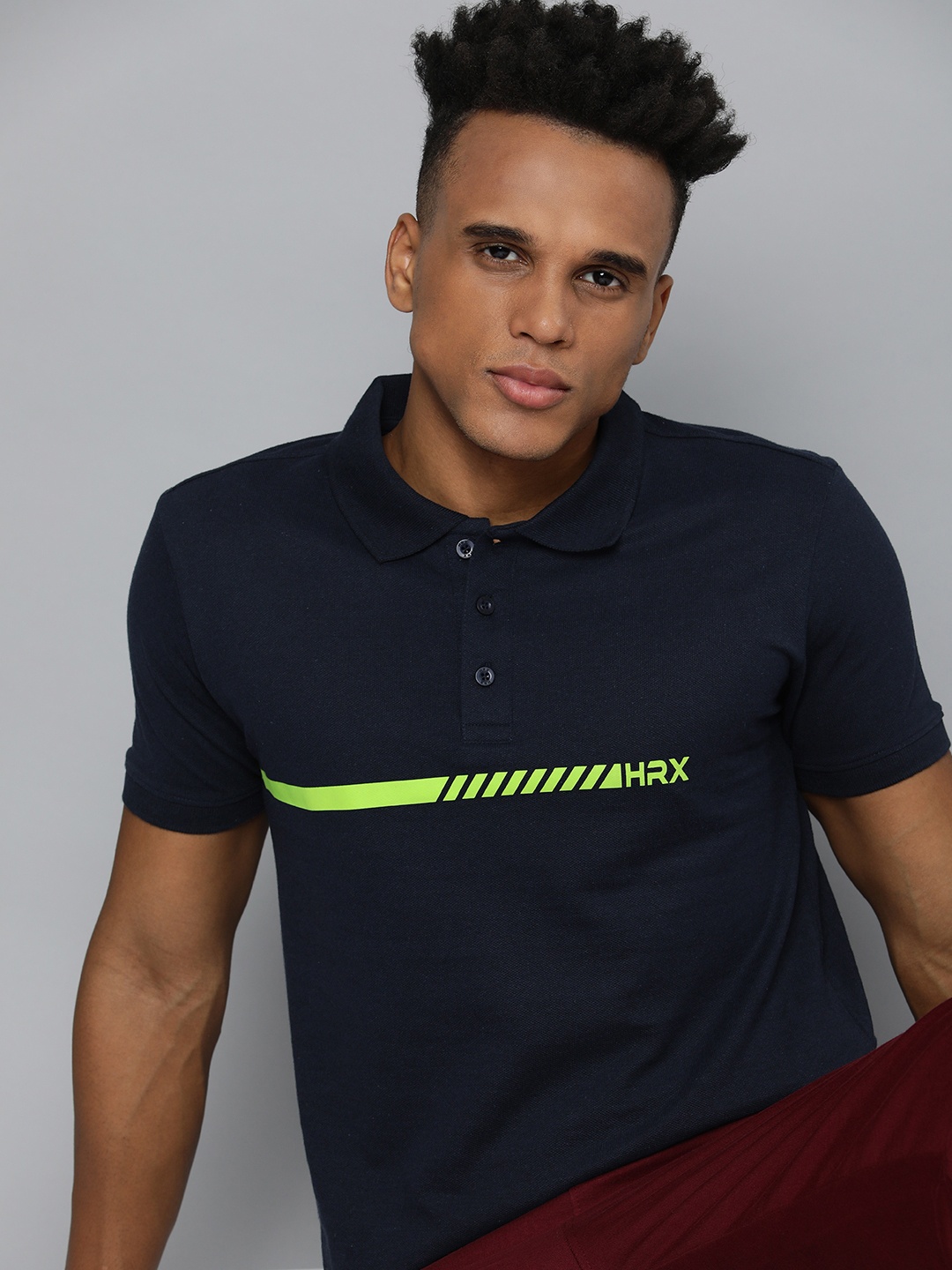 

HRX by Hrithik Roshan Men Typography Printed Polo Collar T-shirt, Navy blue