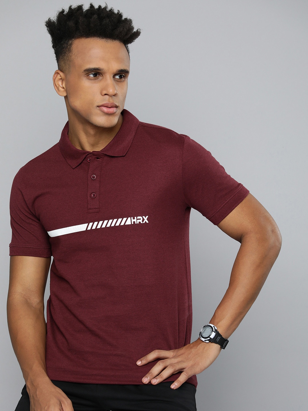 

HRX by Hrithik Roshan Men Typography Printed Polo Collar T-shirt, Maroon