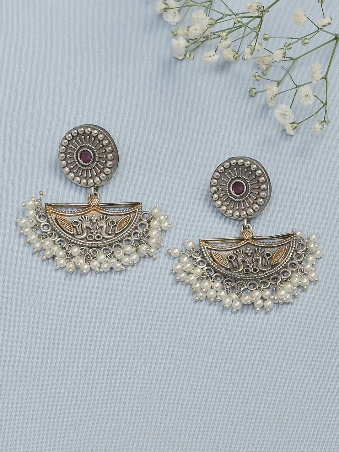 

Biba Silver-Plated Contemporary Oxidised Beaded Drop Earrings