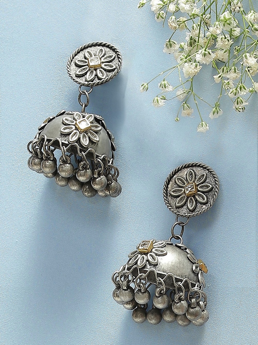

Biba Silver Plated Dome Shaped Oxidised Jhumkas