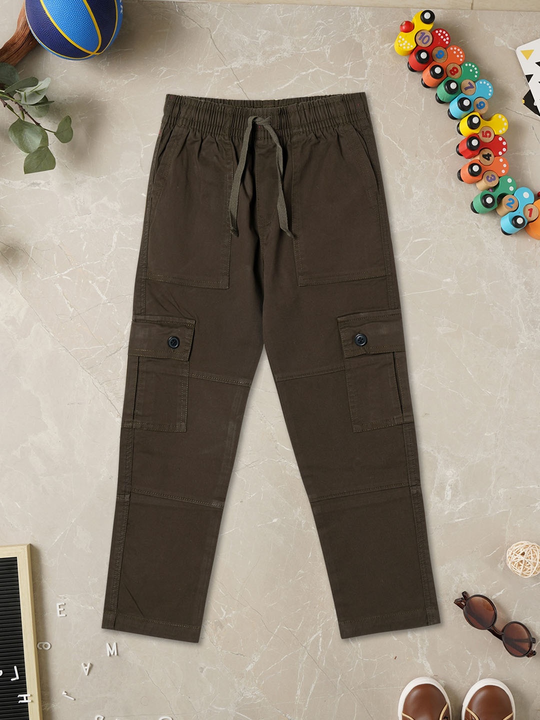 

ZION Boys Relaxed Cotton Cargos Trousers, Brown