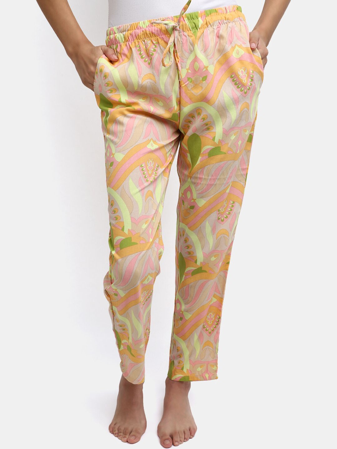 

V-Mart Women Ethnic Printed Mid-Rise Lounge Pants, Pink