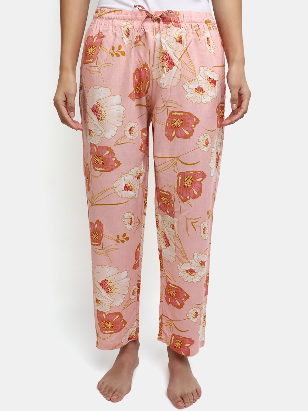 

V-Mart Women Floral Printed Lounge Pants, Pink