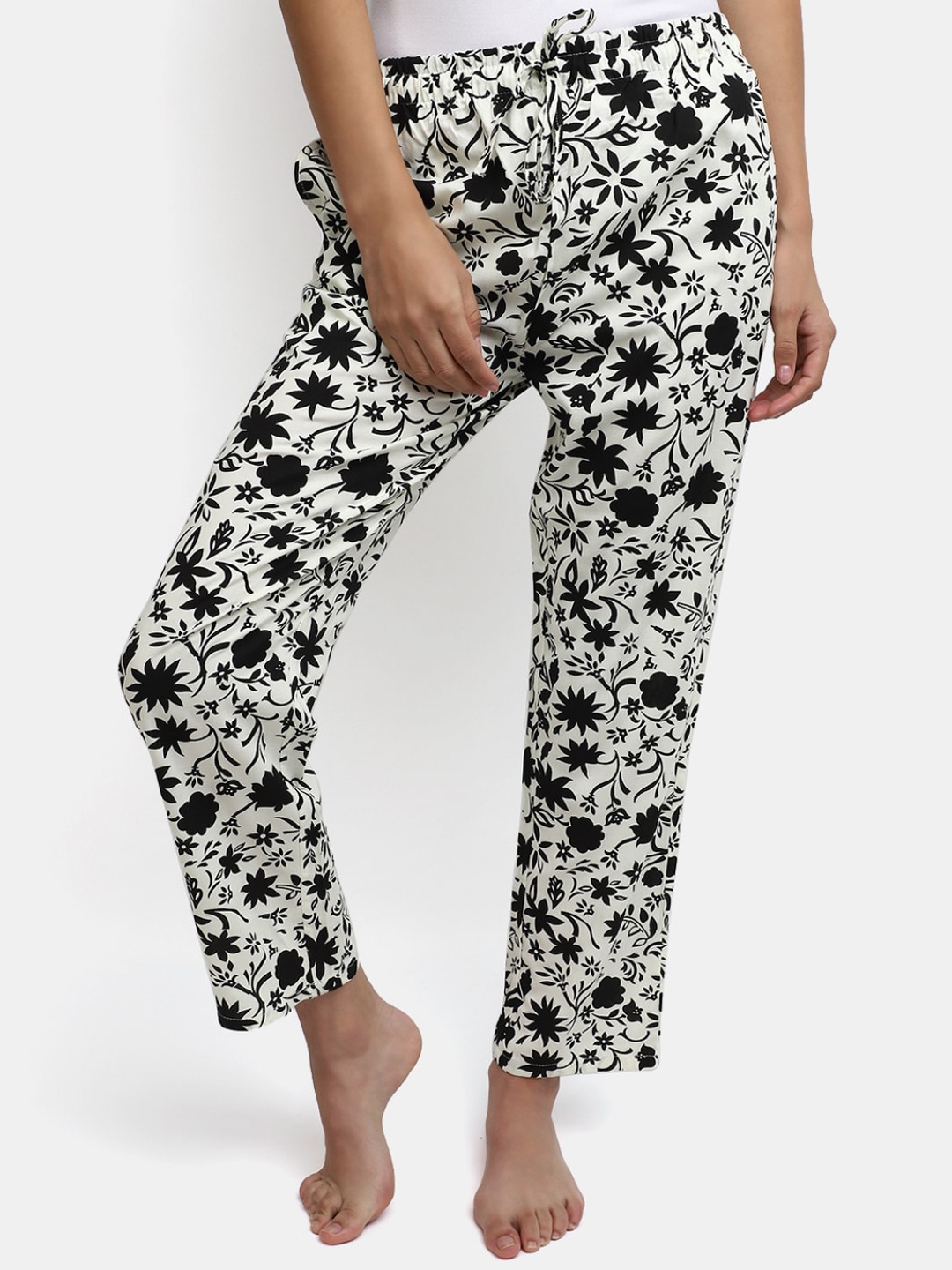 

V-Mart Women Floral Printed Mid-Rise Lounge Pants, White